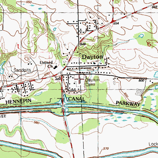 Topographic Map of Dayton Cemetery, IL