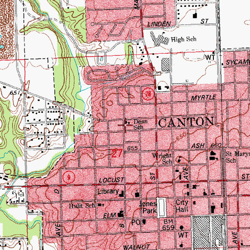Topographic Map of John Dean School (historical), IL
