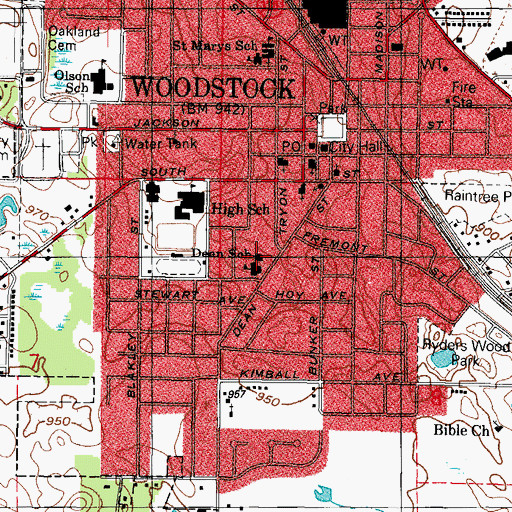 Topographic Map of Dean Street Elementary School, IL