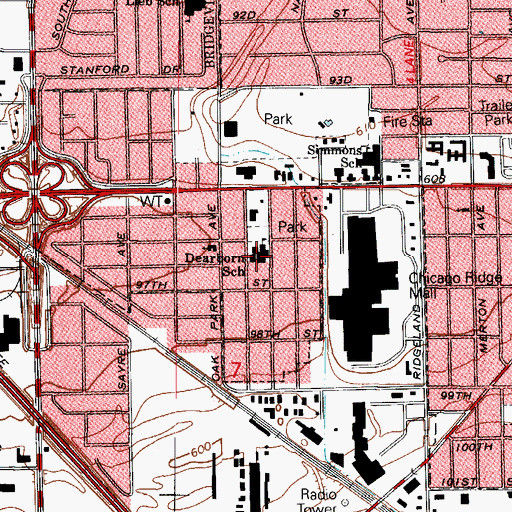 Topographic Map of Dearborn School, IL