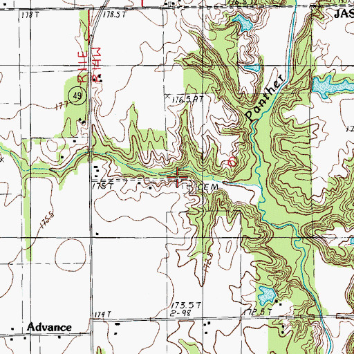 Topographic Map of Debord Cemetery, IL