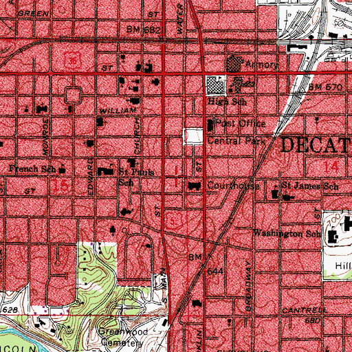 Topographic Map of Decatur, IL
