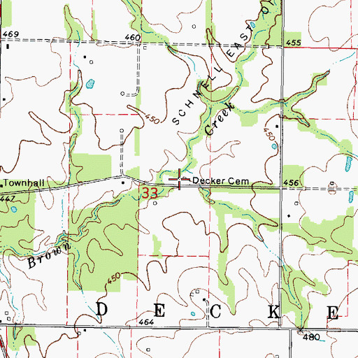 Topographic Map of Decker Cemetery, IL