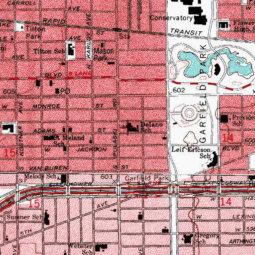 Topographic Map of Delano Elementary School, IL
