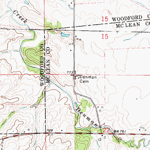 Topographic Map of Denman Cemetery, IL