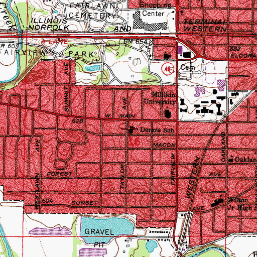 Topographic Map of Dennis Elementary School, IL