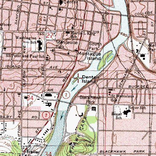 Topographic Map of Denton Island, IL