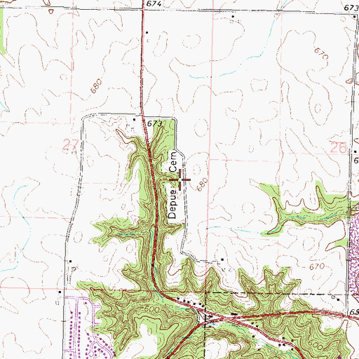 Topographic Map of De Pue Village Cemetery, IL