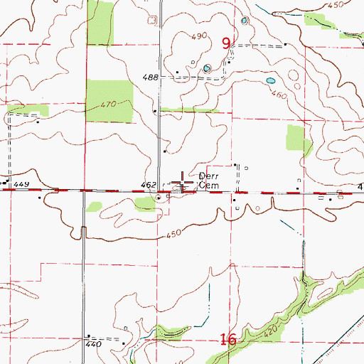 Topographic Map of Derr Cemetery, IL