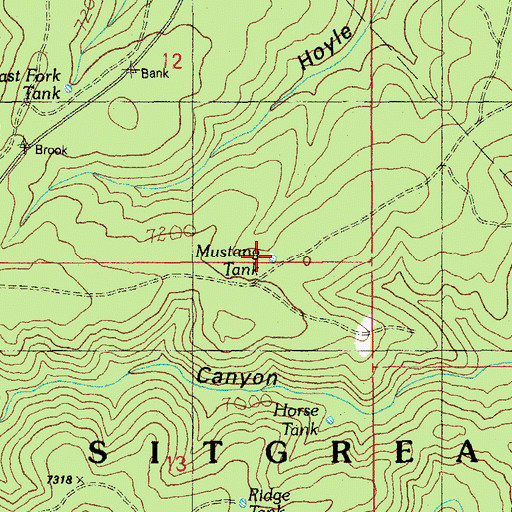 Topographic Map of Mustang Tank, AZ