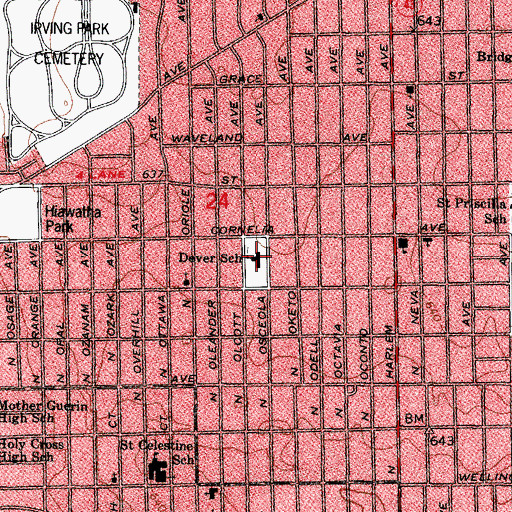 Topographic Map of Dever Elementary School, IL