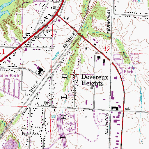 Topographic Map of Devereux Heights, IL