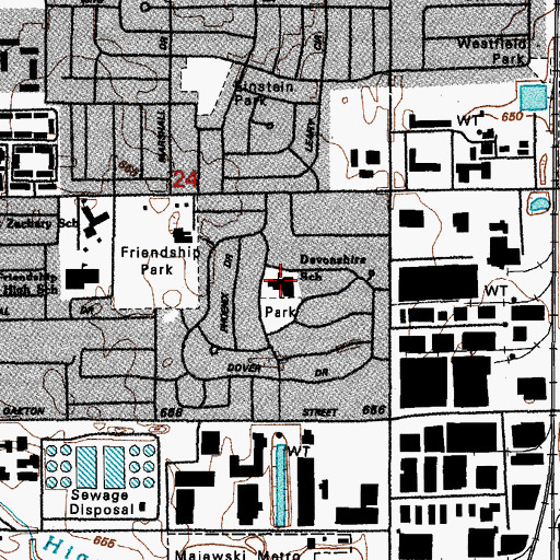 Topographic Map of Devonshire Elementary School, IL