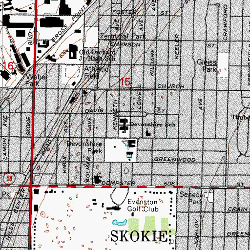 Topographic Map of Devonshire School, IL