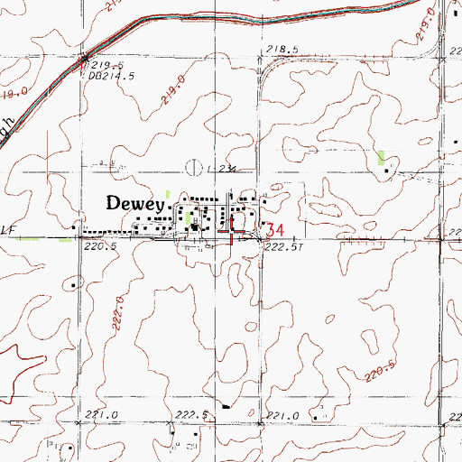 Topographic Map of Dewey, IL