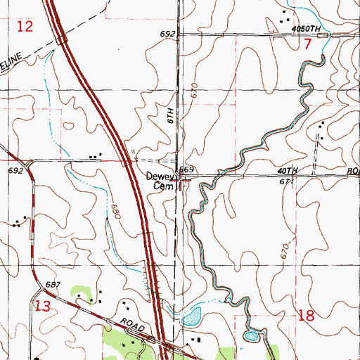 Topographic Map of Dewey Cemetery, IL