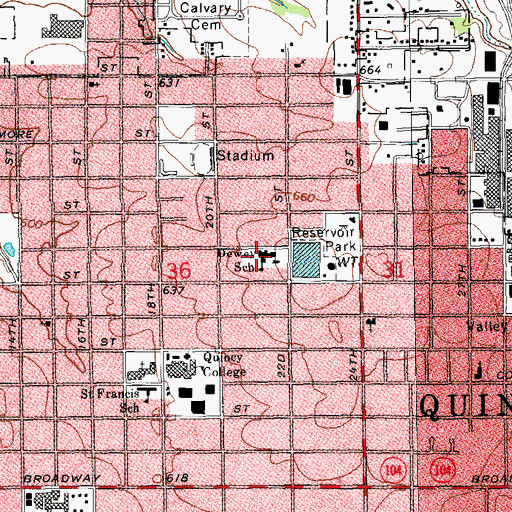 Topographic Map of Dewey Elementary School, IL