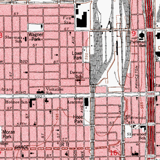 Topographic Map of Dewey Elementary School, IL