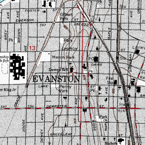 Topographic Map of Dewey Elementary School, IL