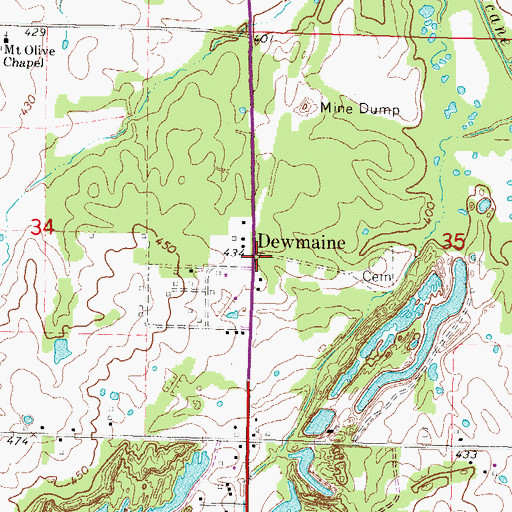 Topographic Map of Dewmaine, IL
