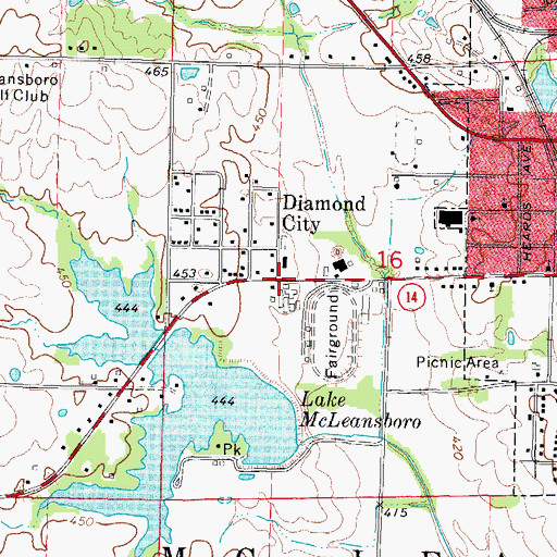 Topographic Map of Diamond City, IL