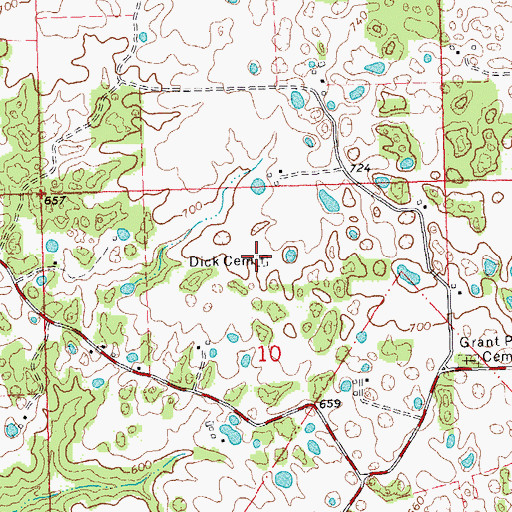 Topographic Map of Dick Cemetery, IL