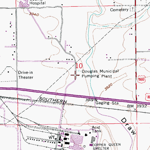 Topographic Map of Douglas Municipal Pumping Plant, AZ