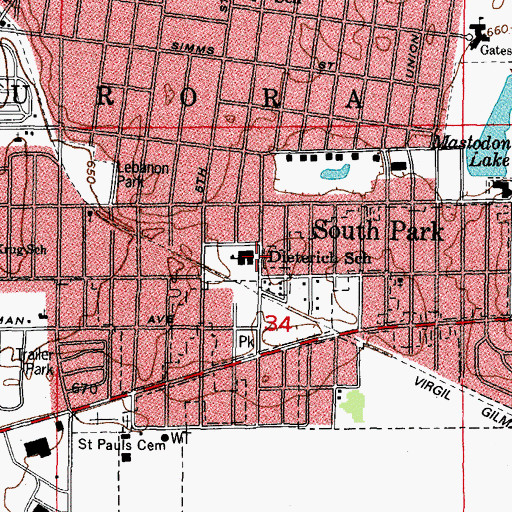 Topographic Map of G N Dieterich Elementary School, IL