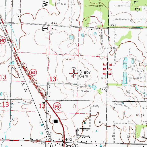 Topographic Map of Digby Cemetery, IL