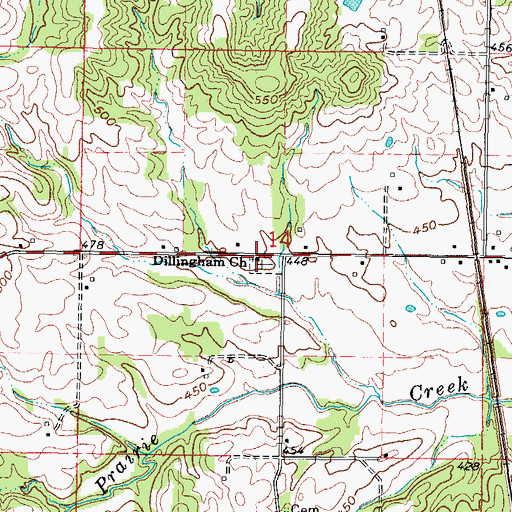 Topographic Map of Dillingham Church, IL