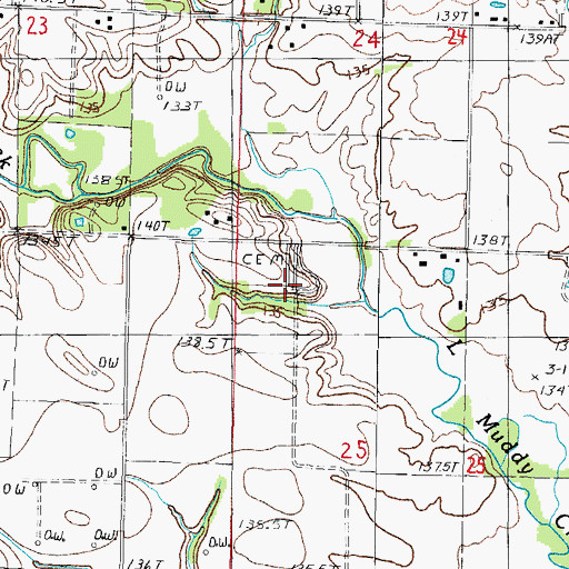 Topographic Map of Dillman Cemetery, IL