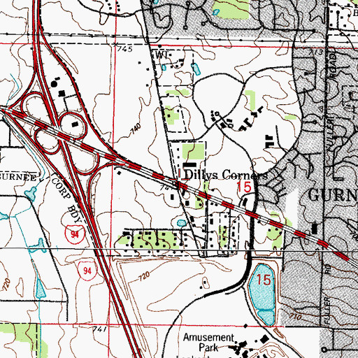 Topographic Map of Dillys Corners, IL