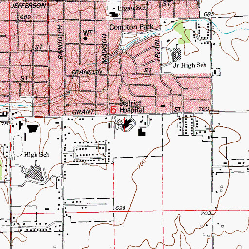 Topographic Map of McDonough District Hospital, IL
