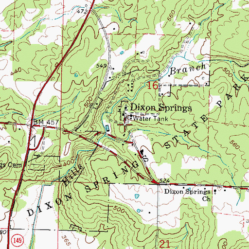 Topographic Map of Dixon Springs, IL