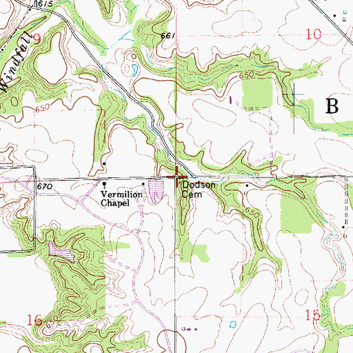 Topographic Map of Dodson Cemetery, IL
