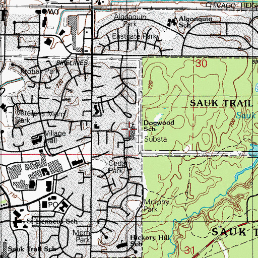 Topographic Map of Dogwood School, IL