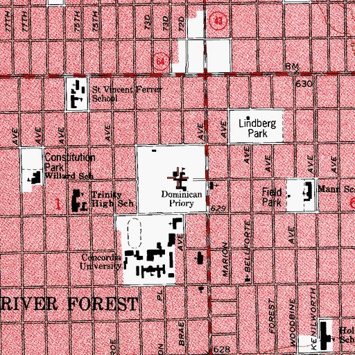 Topographic Map of Dominican Priory, IL