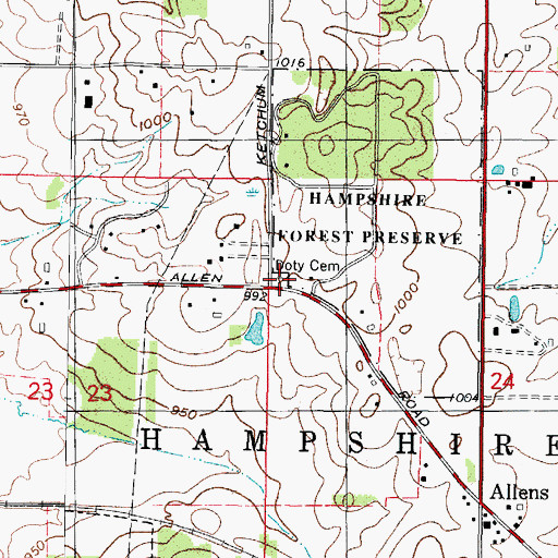 Topographic Map of Doty Cemetery, IL
