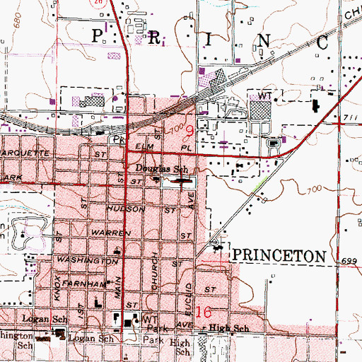 Topographic Map of Douglas Elementary School, IL