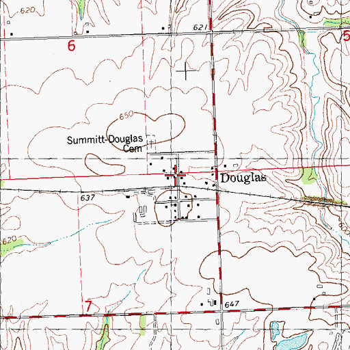Topographic Map of Douglas, IL