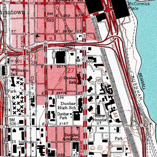 Topographic Map of Drake Elementary School, IL
