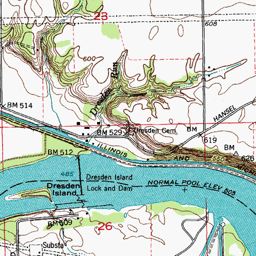 Topographic Map of Dresden Cemetery, IL