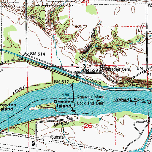 Topographic Map of Dresden Run, IL