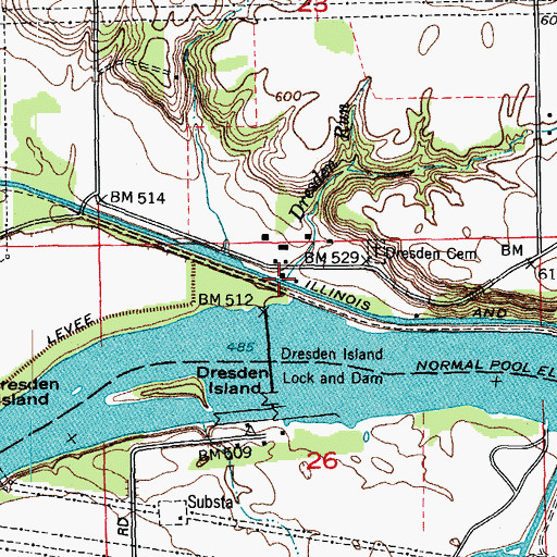 Topographic Map of Dresden Run, IL