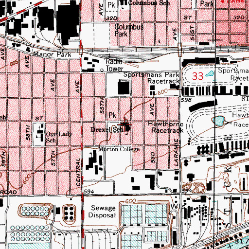 Topographic Map of Drexel Elementary School, IL