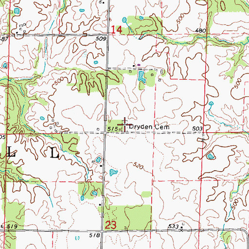 Topographic Map of Dryden Cemetery, IL
