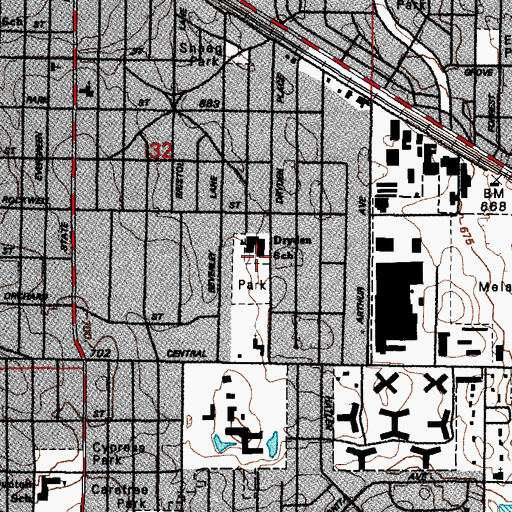 Topographic Map of Dryden Elementary School, IL