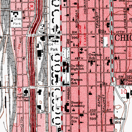 Topographic Map of DuSable High School, IL