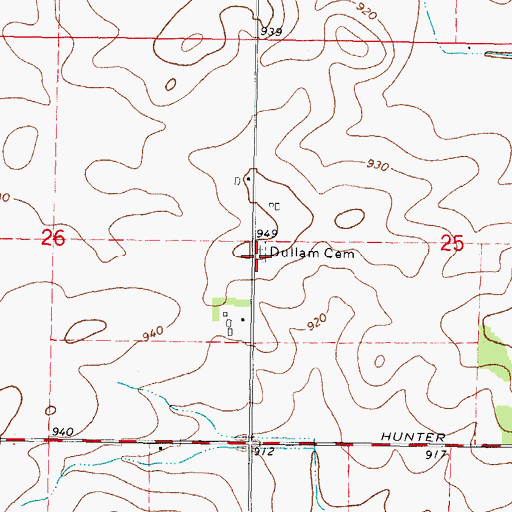 Topographic Map of Dullam Cemetery, IL