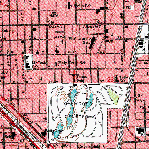 Topographic Map of Dumas Elementary School, IL